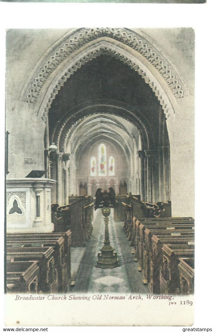 Worthing Sussex Postcard Broadwater Church Showing Norman Arch Jws. Unposted  But Used - Worthing