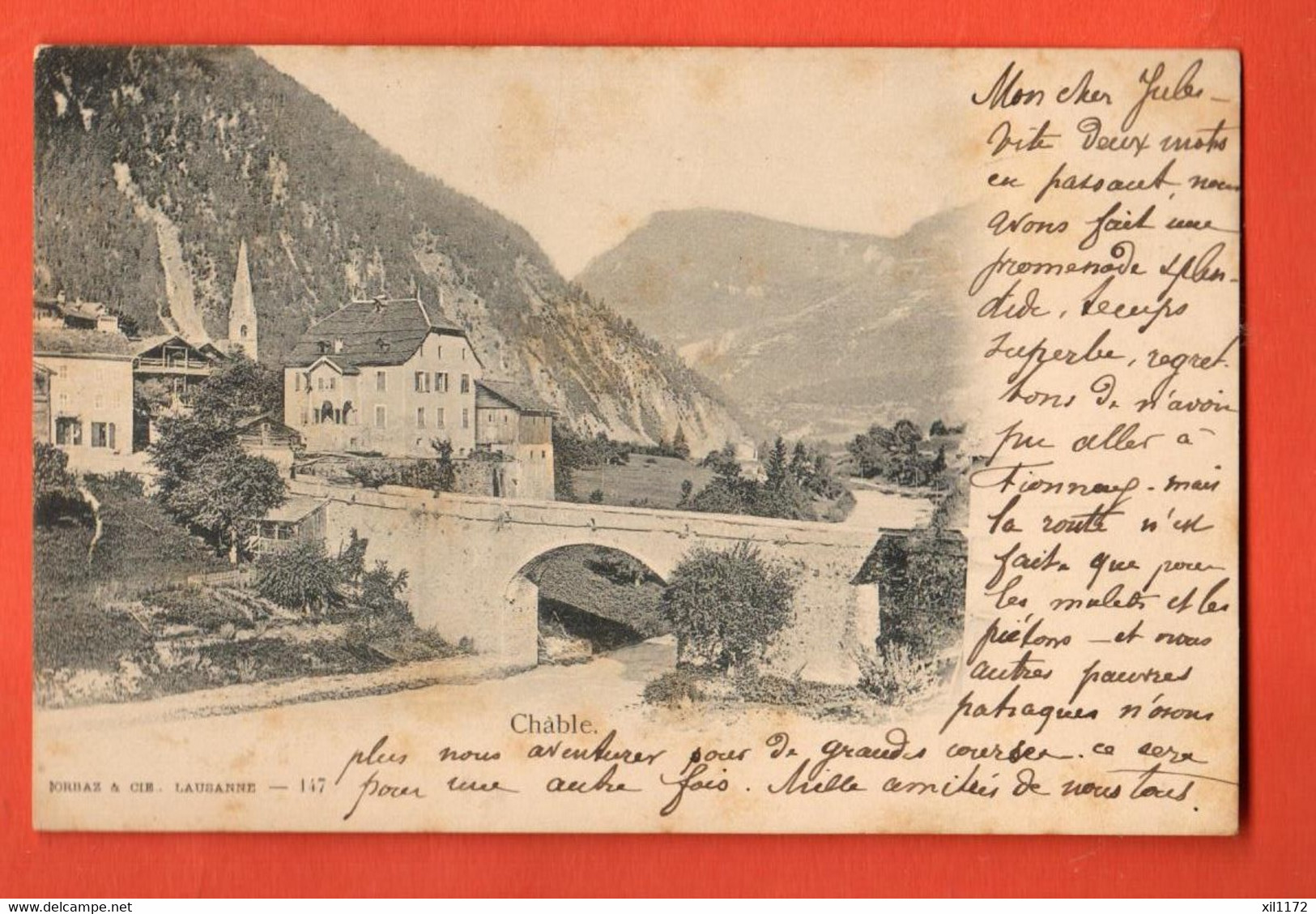 ZFE-27 RARE Le Châble, Val De Bagnes   Corbaz 147 Dos Simple. Cachets Chable Et Morgins 1901 - Bagnes