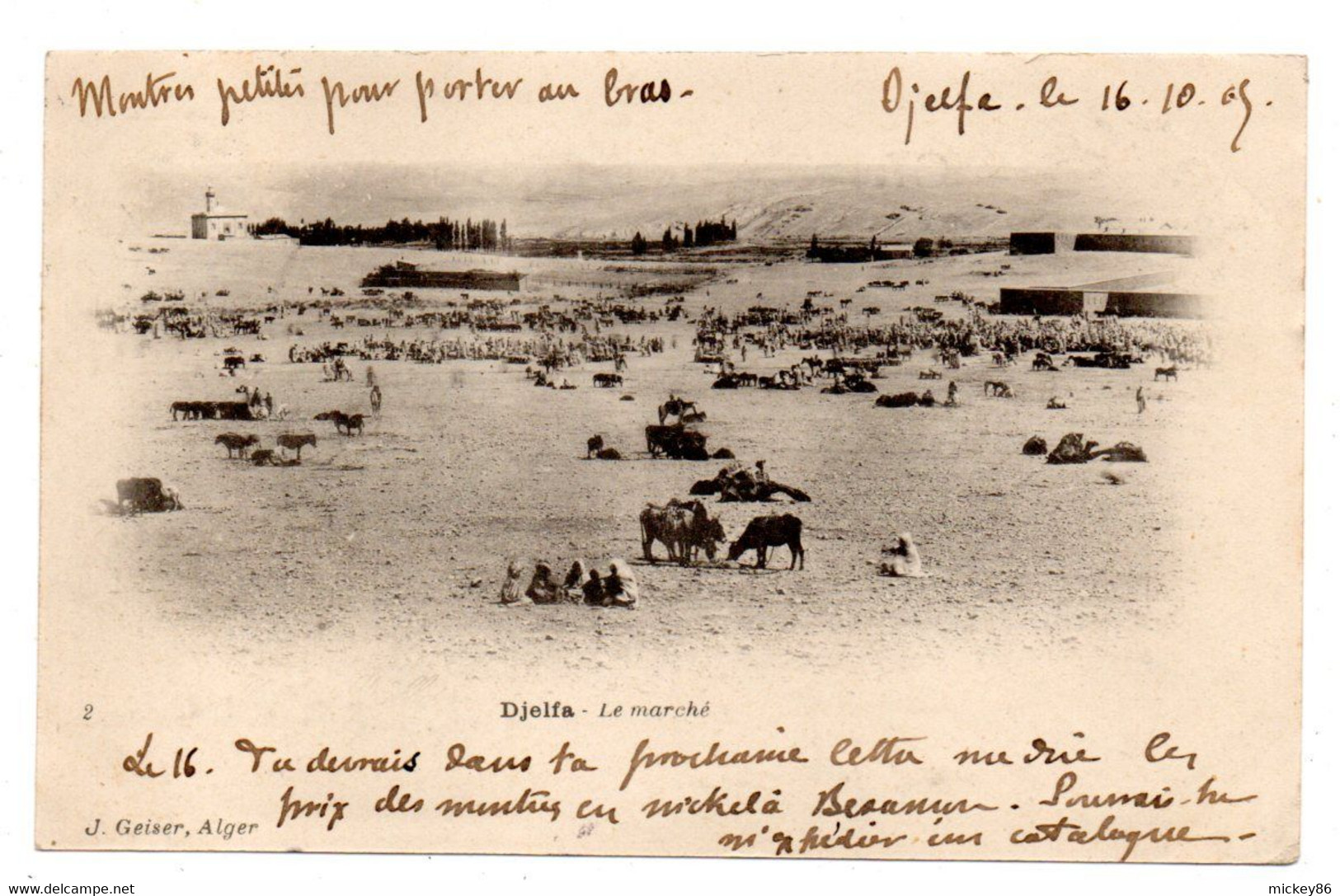 Algérie -- DJELFA --1905-- Le Marché  ( Très Animée, Mosquée à Gauche ) ....cachets DJELFA...BESANCON...........à Saisir - Djelfa