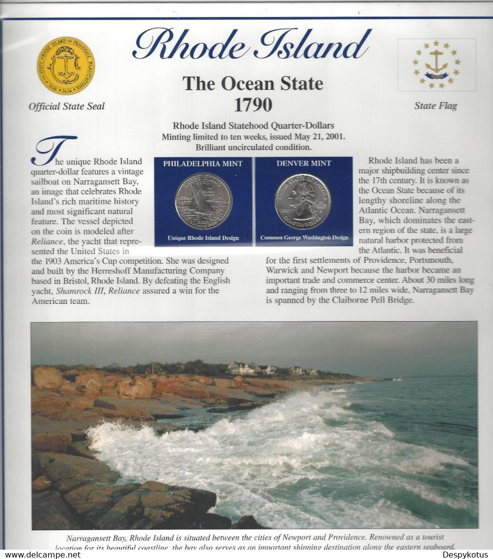 Etats-Unis - Feuillet "Etat" - 2 Quarters FDC 1999 (Philadelphie Et Denver) Et 3 Timbres Neufs - Rhode Island - Unclassified