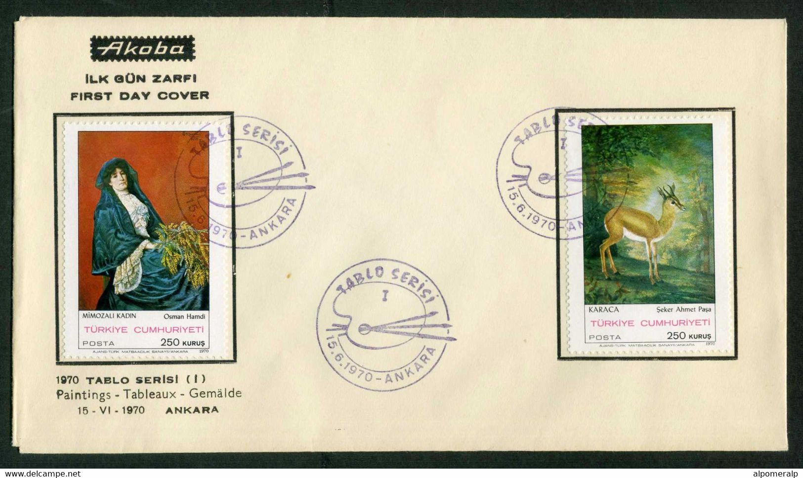 Türkiye 1970 Paintings 1st Issue | Deer, Woman With Mimosas Mi 2184-2185 FDC - Briefe U. Dokumente