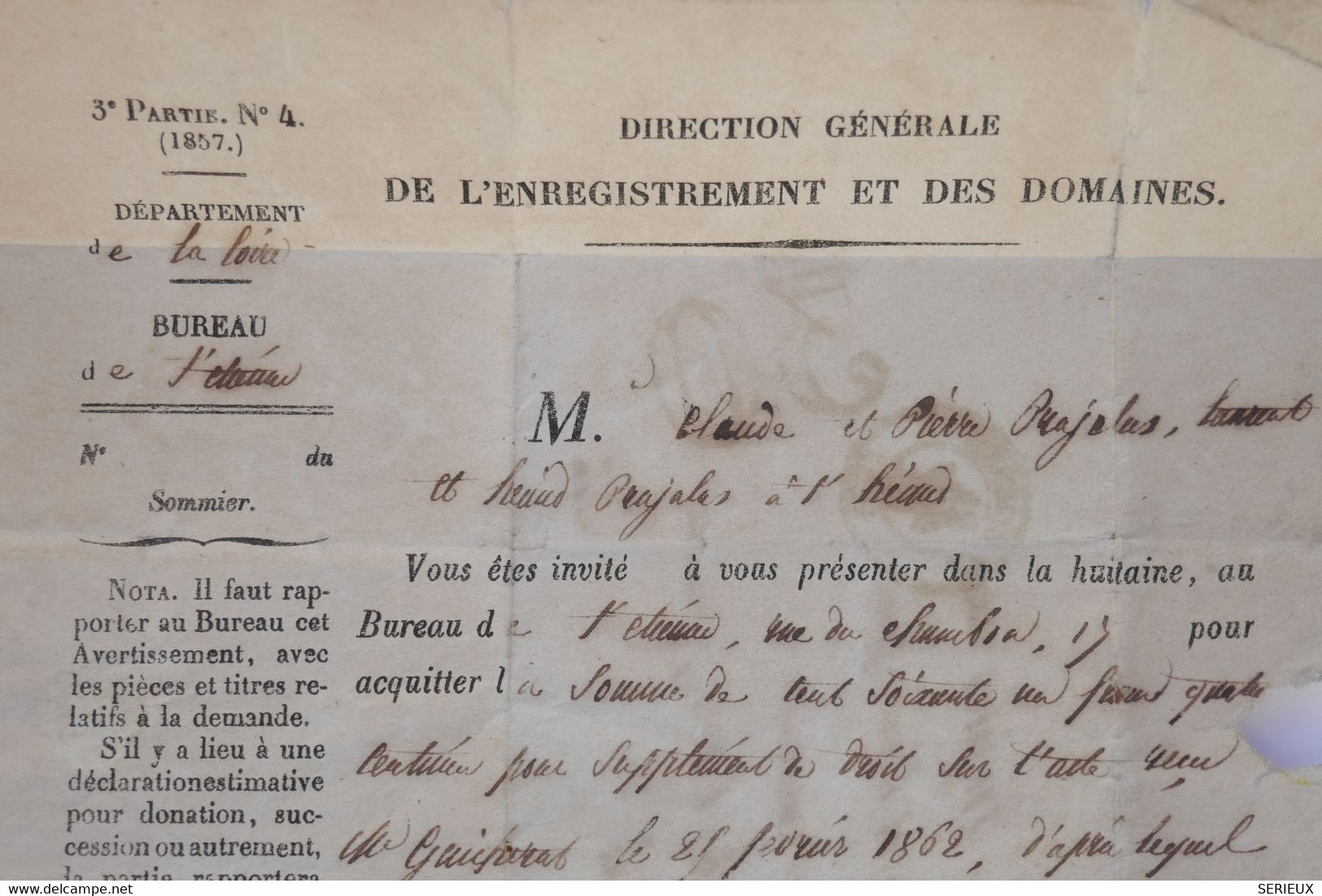 AY10 FRANCE BELLE LETTRE 1863 ST ETIENNE  POUR LA LOIRE    +++  TAXE 30  +AFFRANCH.  INTERESSANT - Non Classés