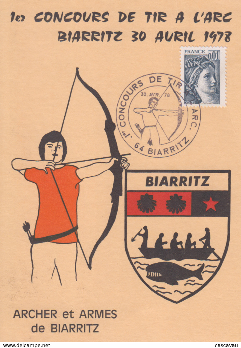 Carte   FRANCE    1er  Concours  De  TIR  A  L' ARC   BIARRITZ   1978 - Tiro Con L'Arco