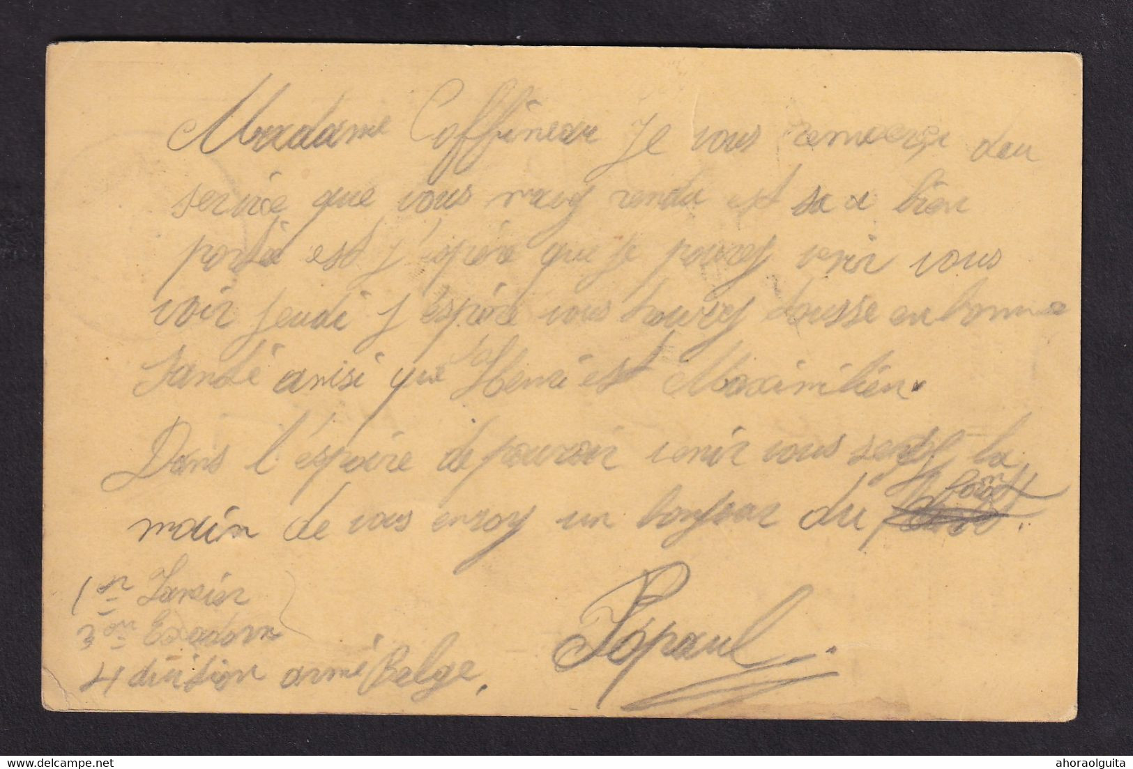 DDCC 066 - Zone NON OCCUPEE - Entier Postal Pellens PANNE 1915 à PARIS, Taxée Griffe T -Taxation Non Appliquée En France - Zona Non Occupata