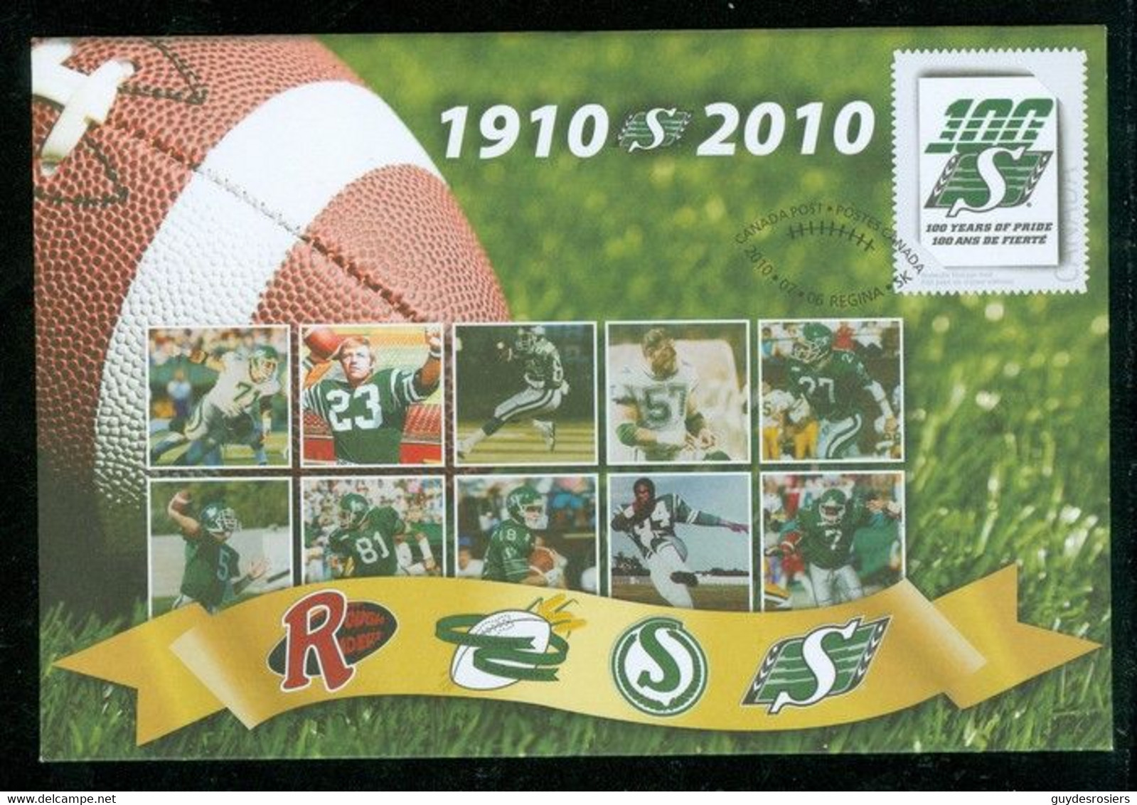 Football; Saskatchewan Roughrider; Régina; 100 Ans / Years; Enveloppe Souvenir (9997) - Brieven En Documenten