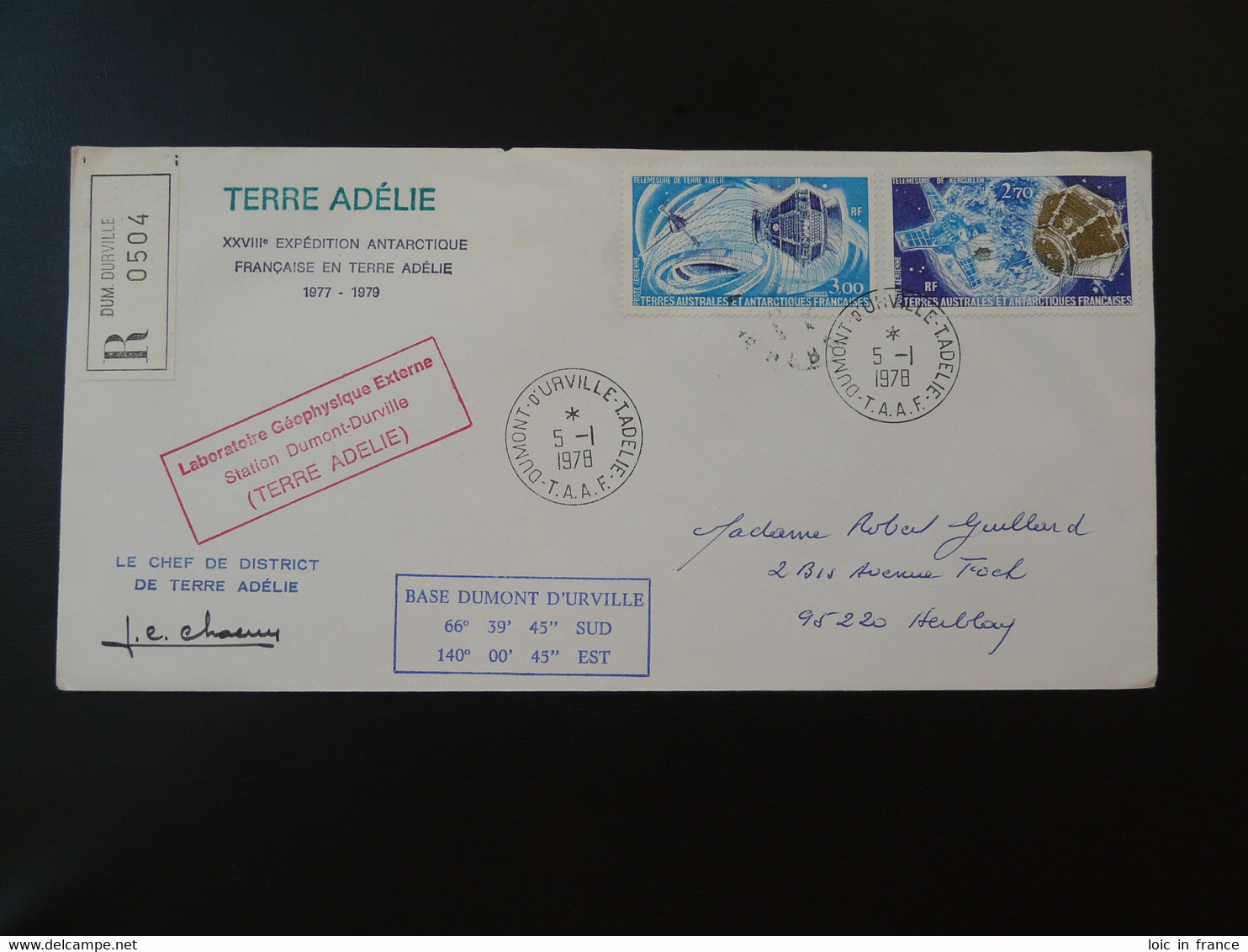 Lettre Recommandée Registered Cover Laboratoire Géophysique Terre Adélie TAAF 1978 - Forschungsprogramme