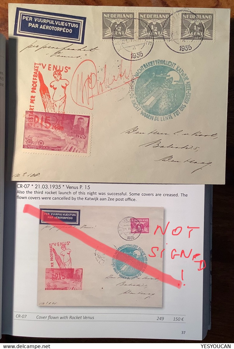 Karl Roberti SIGNED ! Pioneer Rocket Mail „VENUS“KATWIJK AAN ZEE 1935cover(Netherlands Planet Astronomie Train Astronomy - Lettres & Documents