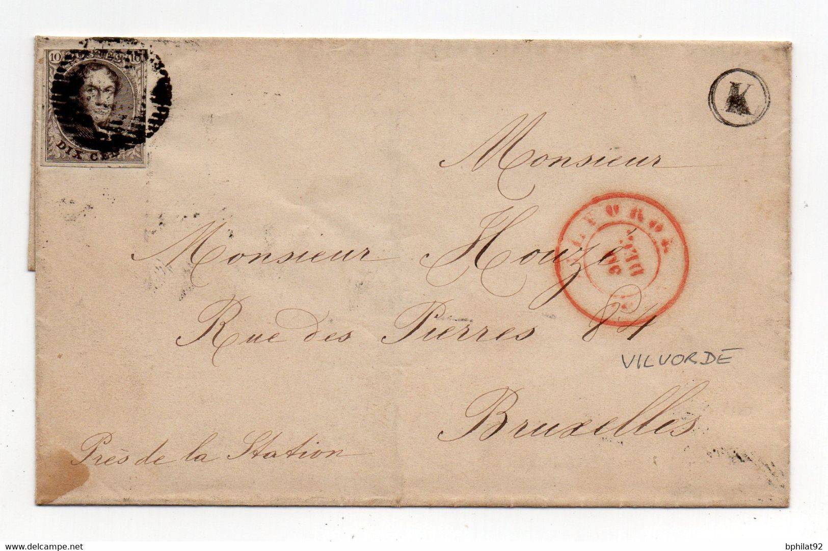 !!! BELGIQUE, N°3 SUR LETTRE DE VILVORDE POUR BRUXELLES DU 30/12/1850. SANS TEXTE - 1849-1850 Medallions (3/5)