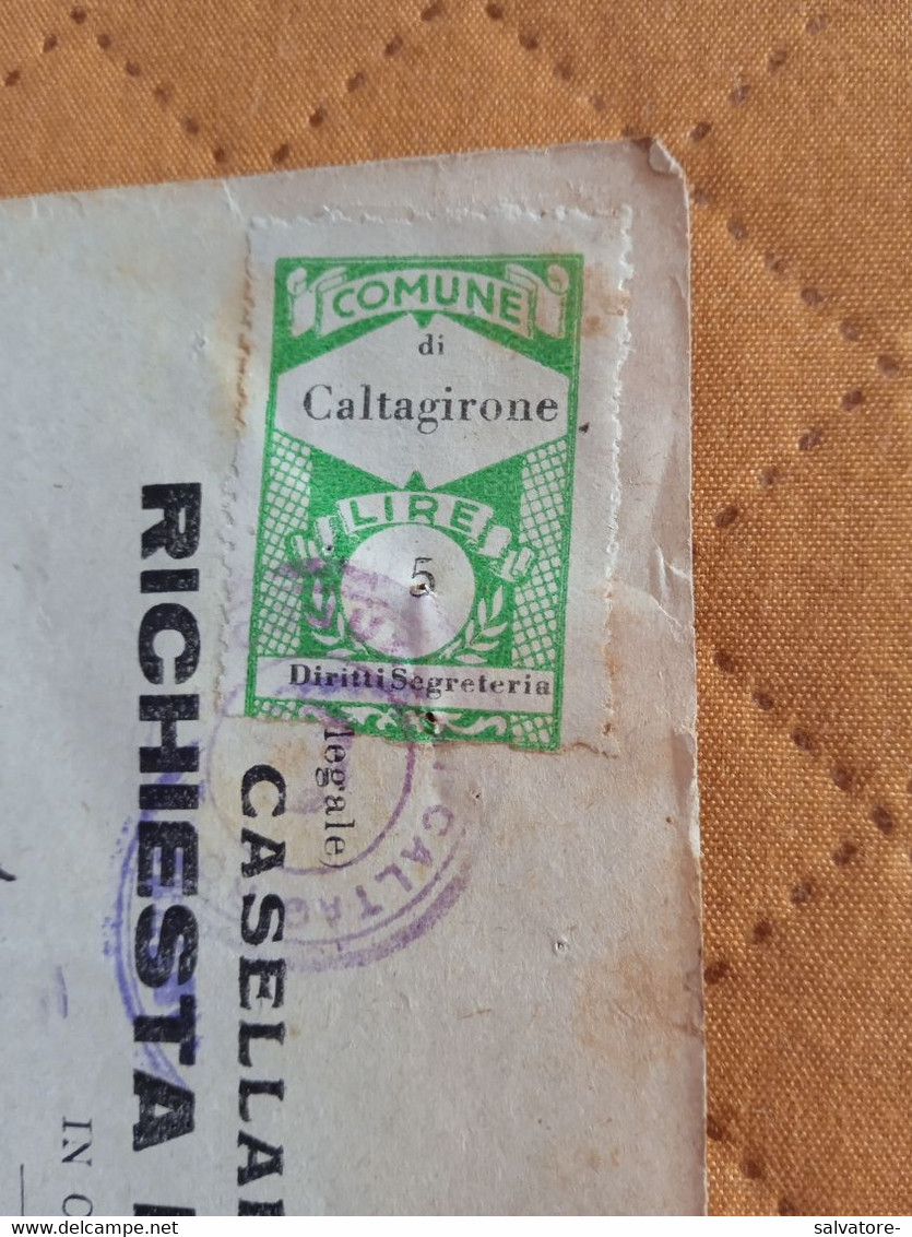 MARCA DA BOLLO  MUNICIPIO CALTAGIRONE LIRE 5 - 1948 - Revenue Stamps