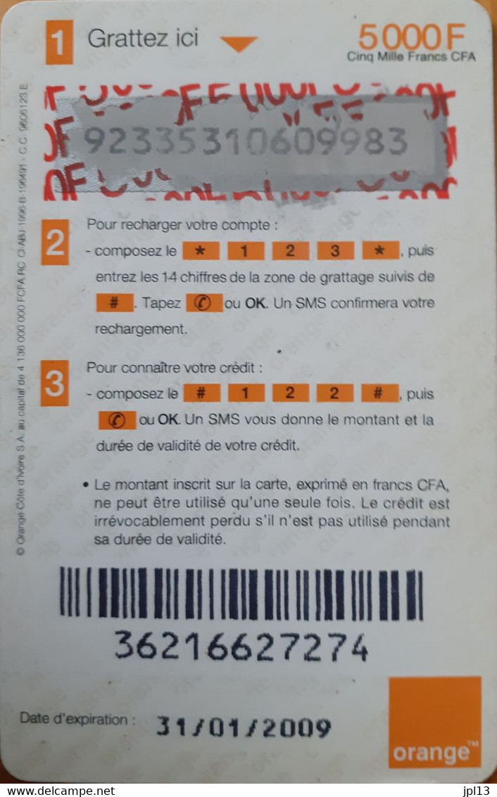 Recharge GSM Côte D'Ivoire Orange 5 000FCFA, Exp 31/01/2009 - Ivory Coast