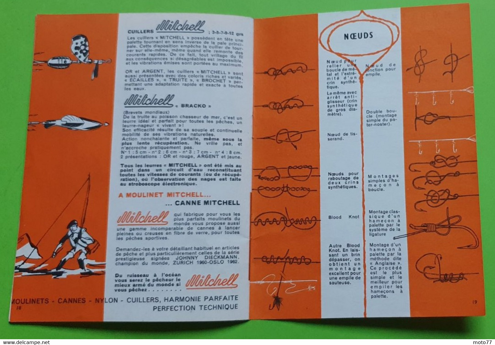 Ancien livret MITCHELL moulinet à PÊCHE - Poisson Techniques Nœuds - environ 11.5x15.5 cm fermé 20 pages - vers 1960