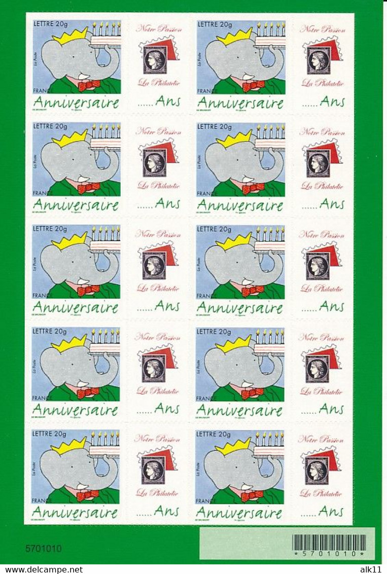 France 2006 - F3927B Bloc Feuillet Adhésif Anniversaire Babar Personnalisé Avec Logo Notre Passion - Neuf - Unused Stamps