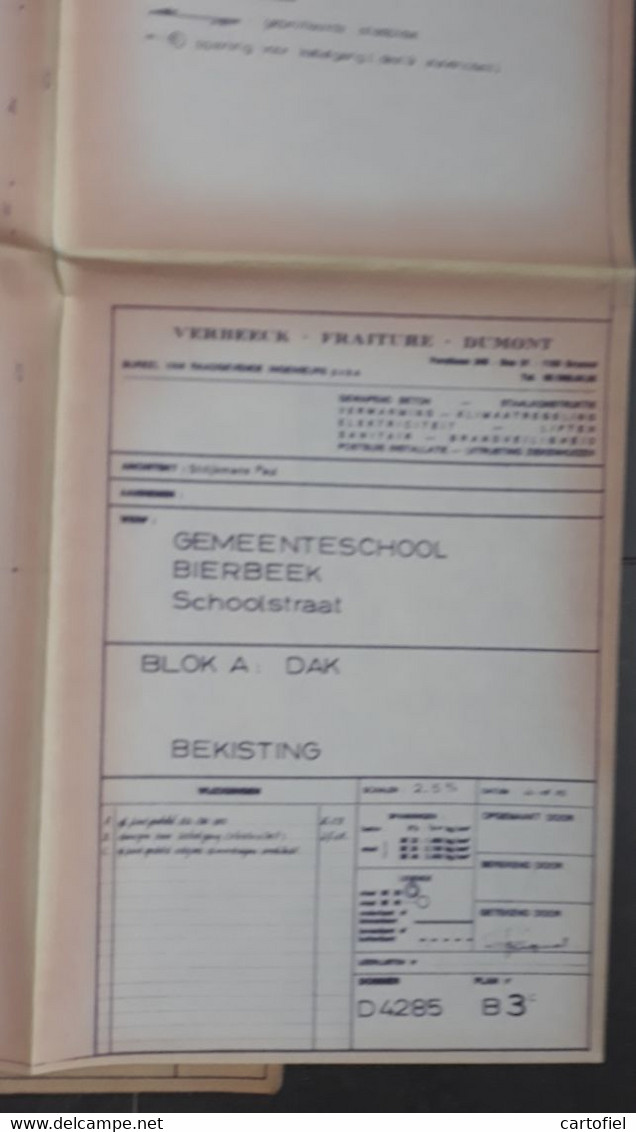 BIERBEEK-LOVENJOUL-2 ORIGINELE PLANNEN-GEMEENTESCHOOL-ONTWERP SCHOOLUITBREIDING+BLOK A-DAK-BEKISTING-1985-ZIE 4 FOTOS - Europa