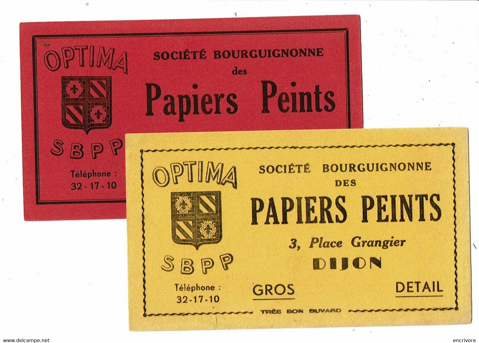 2 Buvard Papiers Peints OPTIMA SBPP Société Bourguignonne De Papiers Peints DIJON - Farben & Lacke