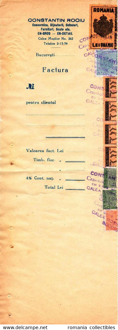 Romania, 1944, Vintage Invoice Stub / Receipt - Revenues / Fiscal Stamps / Cinderellas - Revenue Stamps