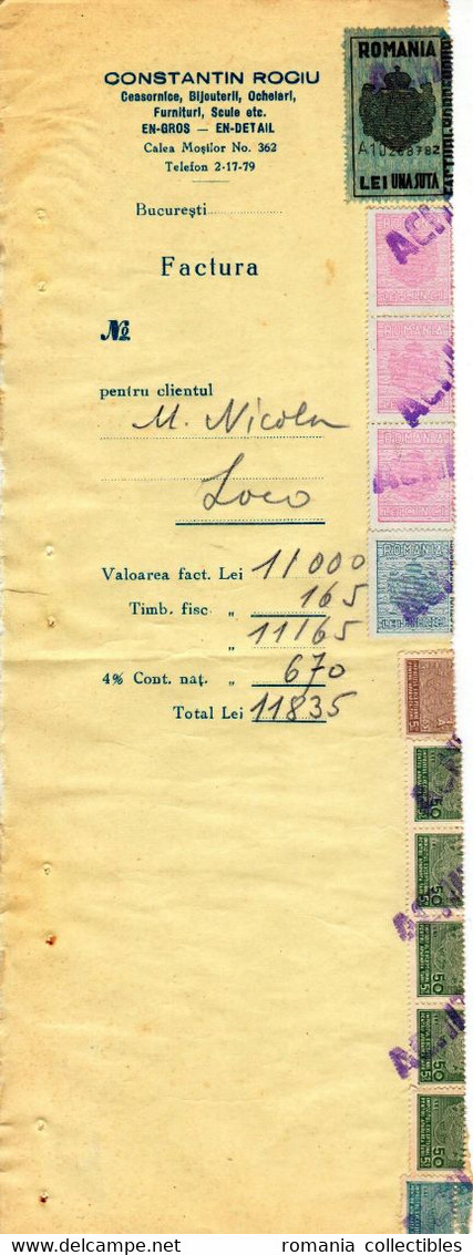 Romania, 1944, Vintage Invoice Stub / Receipt - Revenues / Fiscal Stamps / Cinderellas - Steuermarken