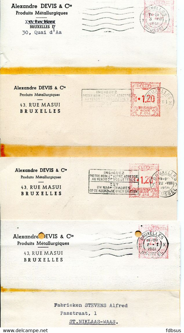 1956/61 4 Kaarten DEVIS ALEXANDRE & Cie Bruxelles I - Produits Métallurgiques Naar St Niklaas - Ref 43 - ...-1959