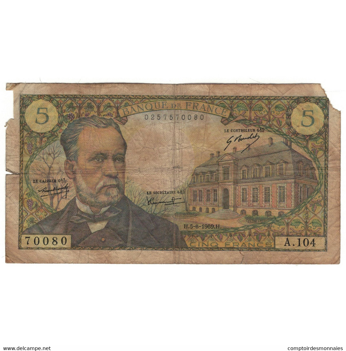 France, 5 Francs, Pasteur, 1969, A.104, AB, Fayette:61.10, KM:146b - 5 F 1966-1970 ''Pasteur''