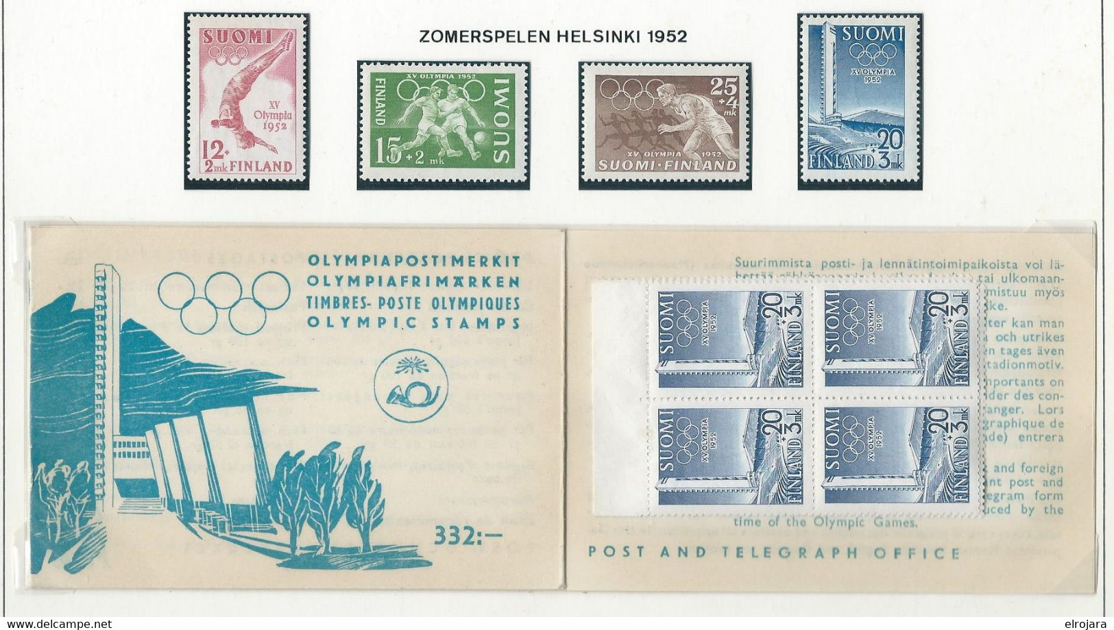 FINLAND Stambooklet With The Set In Blocks Of 4 And Perforated Set Mint Without Hinge. - Ete 1952: Helsinki