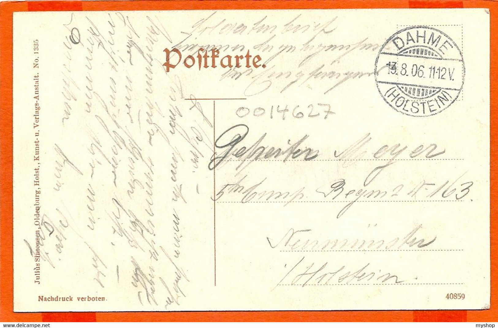 D019_OSTSEEBAD DAHME, HOLST * FELDPOST * SENT 1906 - Dahme