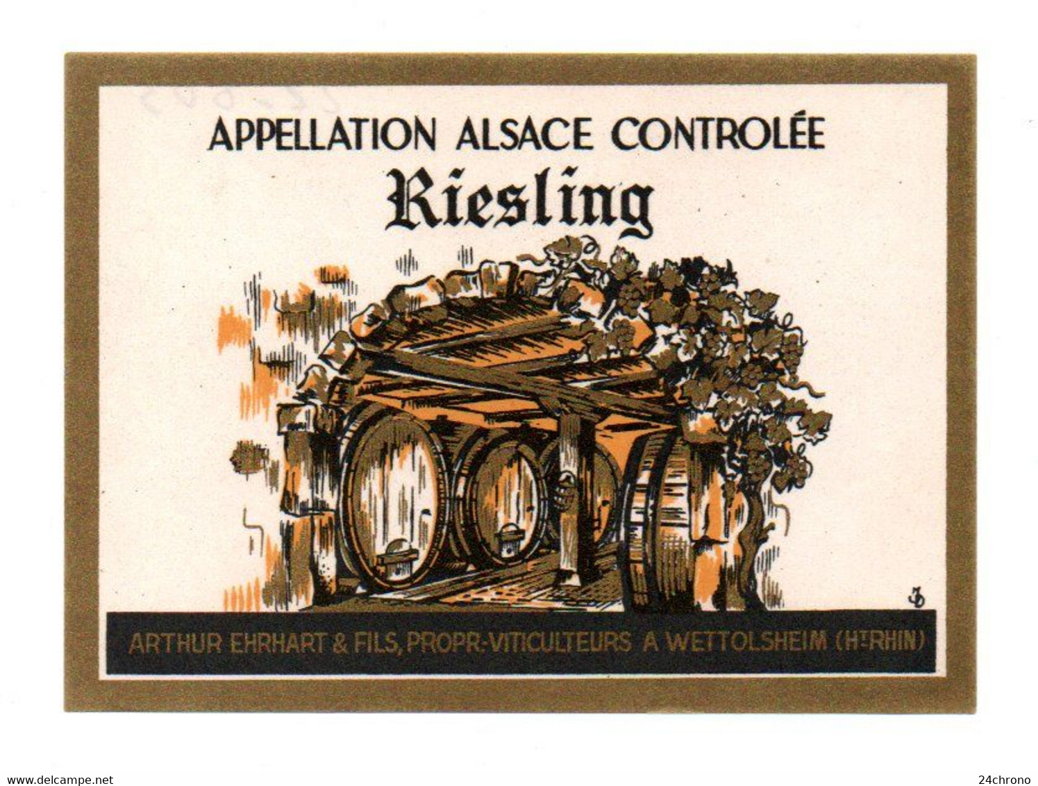 Etiquette De Vin Avec Collerette: Alsace, Riesling, Arthur Ehrhart & Fils, Viticulteur à Wettolsheim (22-603) - Riesling