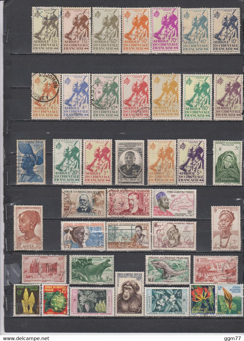 76 TIMBRES AOF OBLITERES & NEUFS**&* + SANS GOMME DE 1945 à 1958   Cote : 105,70 € - Used Stamps