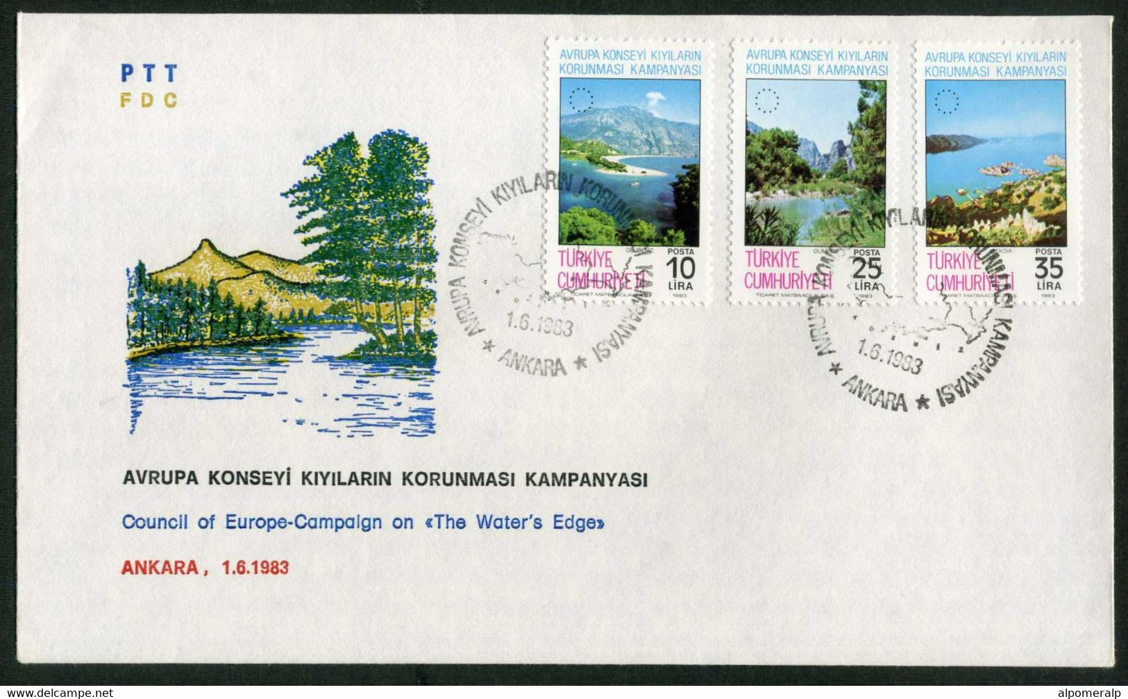 Türkiye 1983 Council Of Europe’s “The Water’s Edge” Campaign, Tourism, "Ölüdeniz" (Dead Sea), "Olympus" Mi 2640-2642 FDC - Briefe U. Dokumente