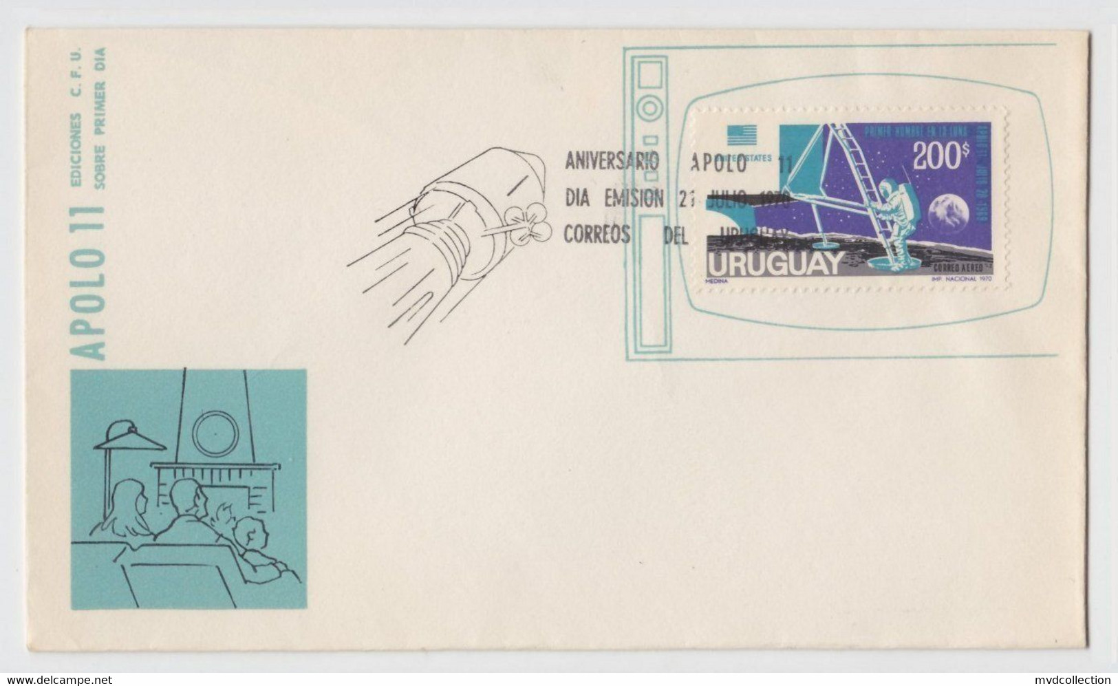 URUGUAY APOLO 11 First Man On The Moon Airmail FDC 1970 - Zuid-Amerika