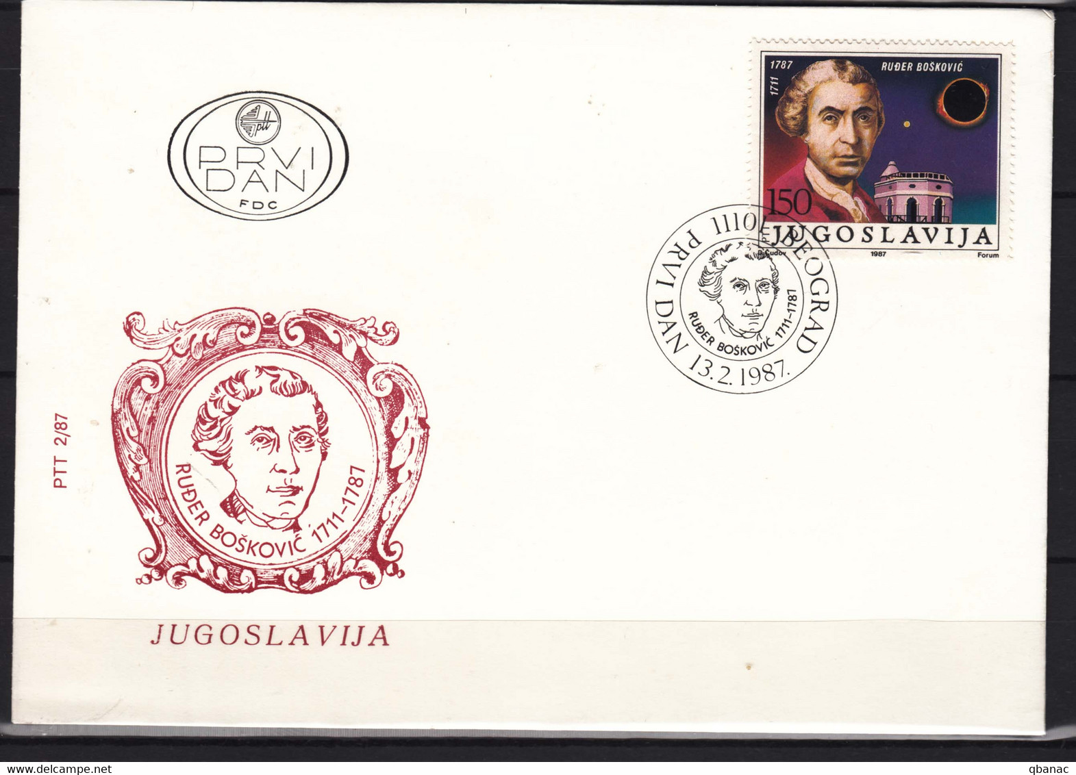 Yugoslavia Republic 1987 Rudjer Boskovic Mi#2210 FDC - Lettres & Documents