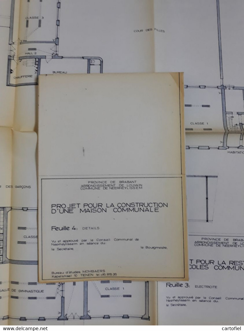 NEERHEYLISSEM-LOT-5 PLANS D'ARCHITECTE-RESTAURATIONS-CONSTRUCTONS-ECOLE+MAISON-COMMUNALES-1969-VOYEZ 11 FOTOS-RARE!!!