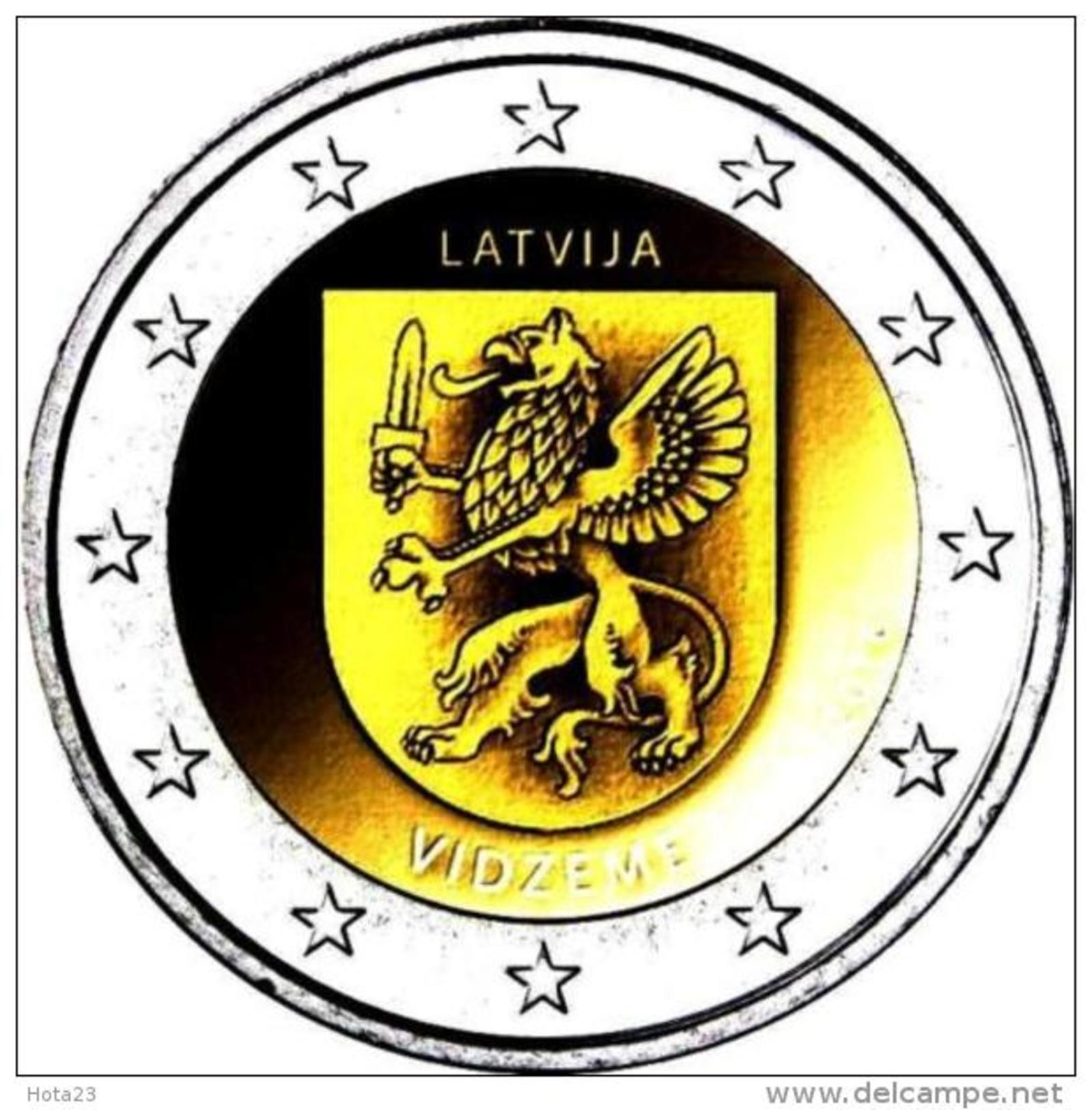 2 Euro Lettland Latvia 2016  Region Vidzeme -  LION / DRAGON SABER - COIN UNC FROM MINT ROLL - Lettonia