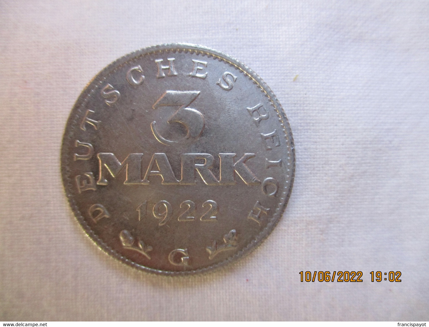 Germany : 3 Mark 1922 G - 3 Mark & 3 Reichsmark