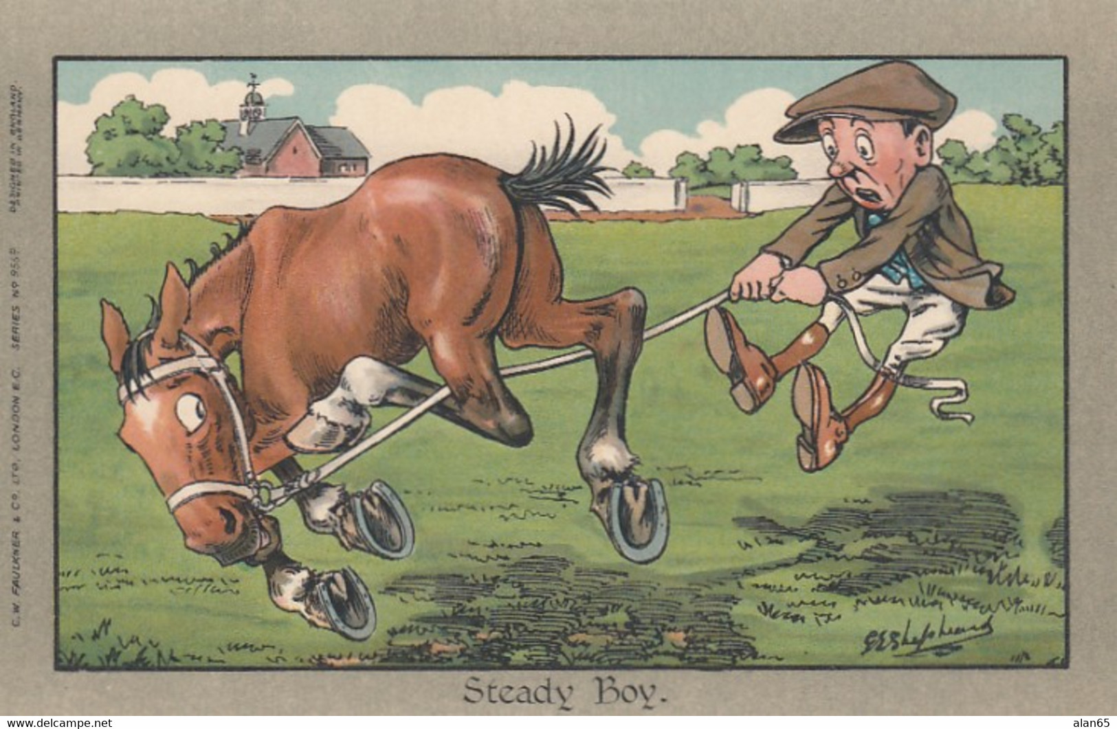 Artist Image GE Shepheard 'Steady Boy' Horse Man Humor, C1910s Vintage Postcard - Shepheard