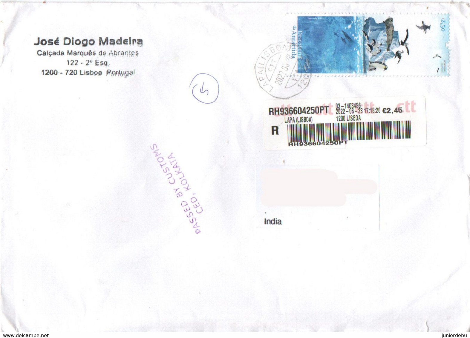 Portugal - 2021 -  The Discovery Of Antarctica  On Registered Cover To India. - Covers & Documents