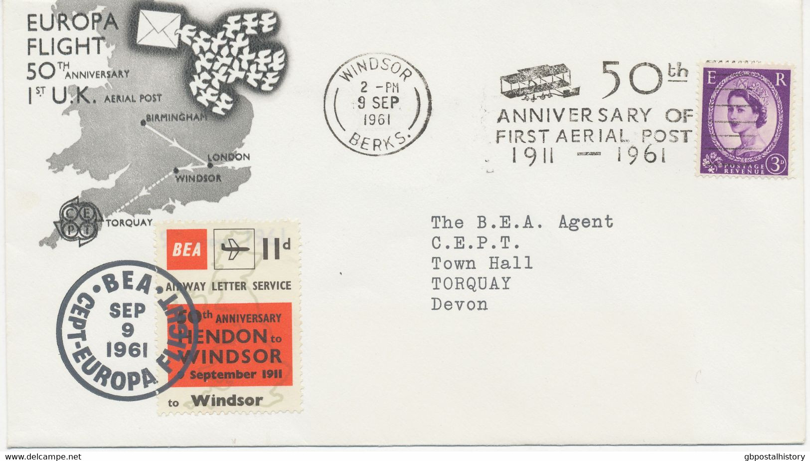 GB 1961, QEII 3d Together With BEA Airway Letter Service 11d On Superb Special Flight "50th Anniversary Of First Aerial - Covers & Documents