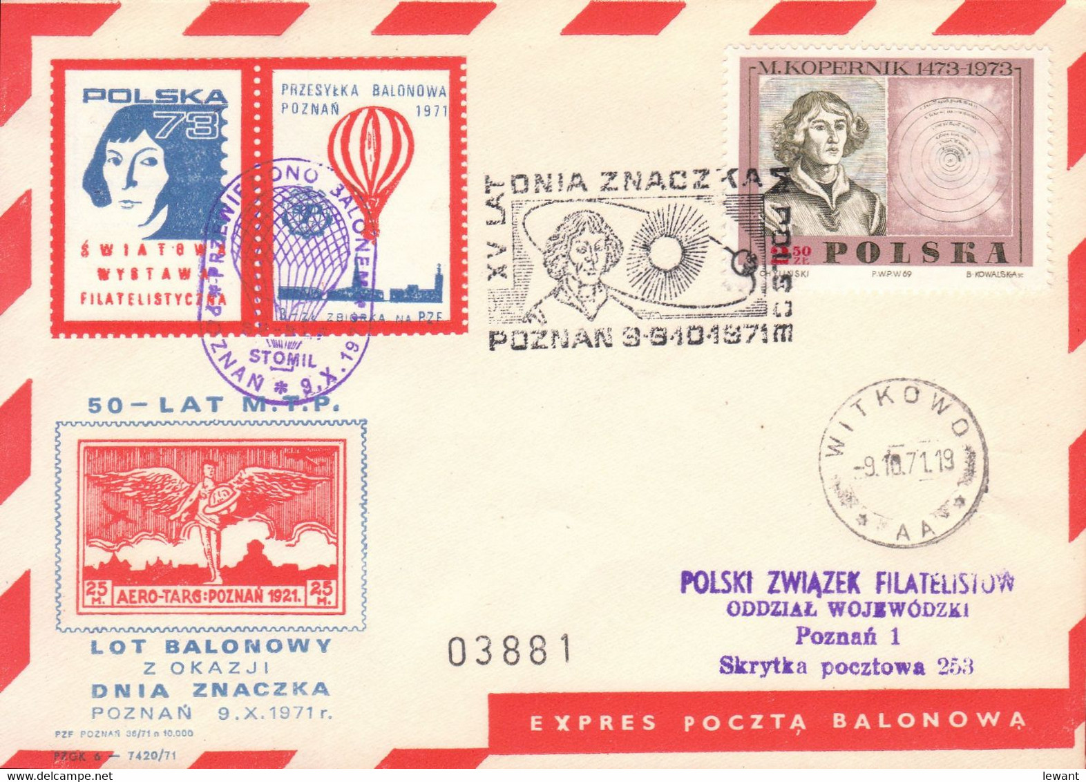 1971 Balloon Mail - Transported In A Balloon BZG STOMIL (Copernicus) 03881 - POWR - Palloni