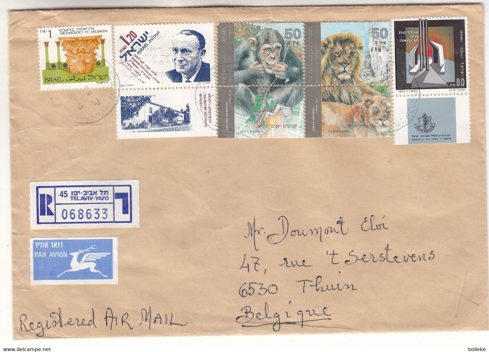 Israël - Lettre Recom De 1993 ° ? - Oblit Tel Aviv - Lions - Singes - Archeologie - - Lettres & Documents