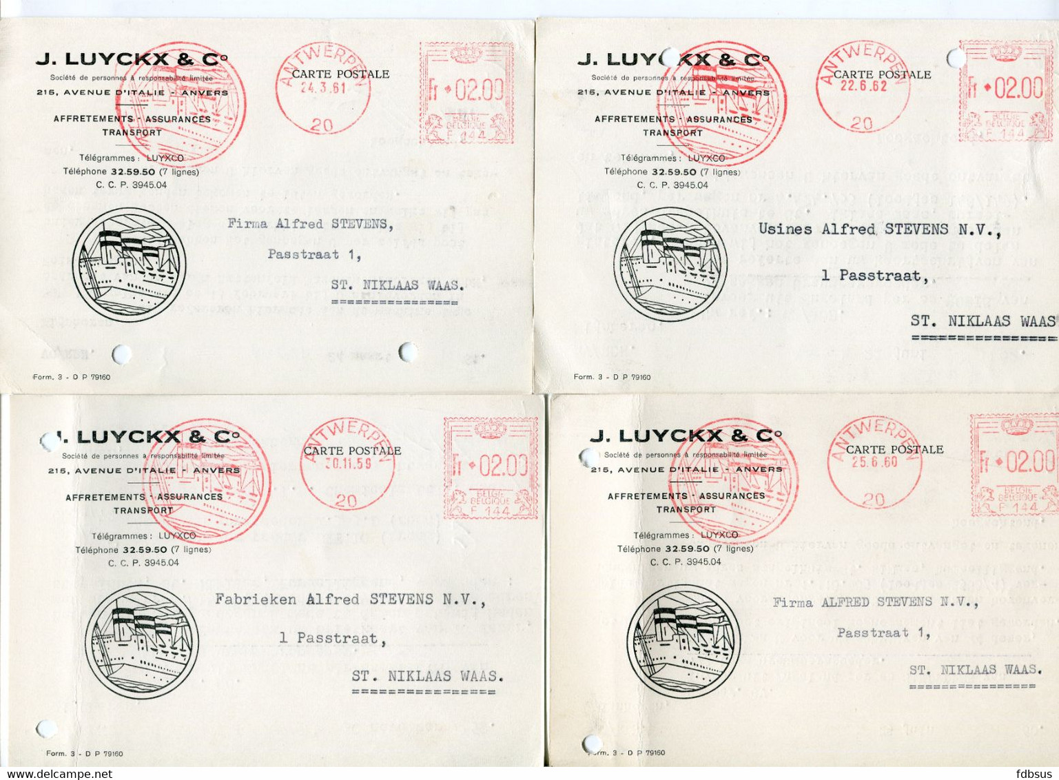 1959/62 4 Kaarten J. LUYCKX & C° Anvers Antwerpen - Affretements  Assurances  Transport - Ref 116 - 1960-1979