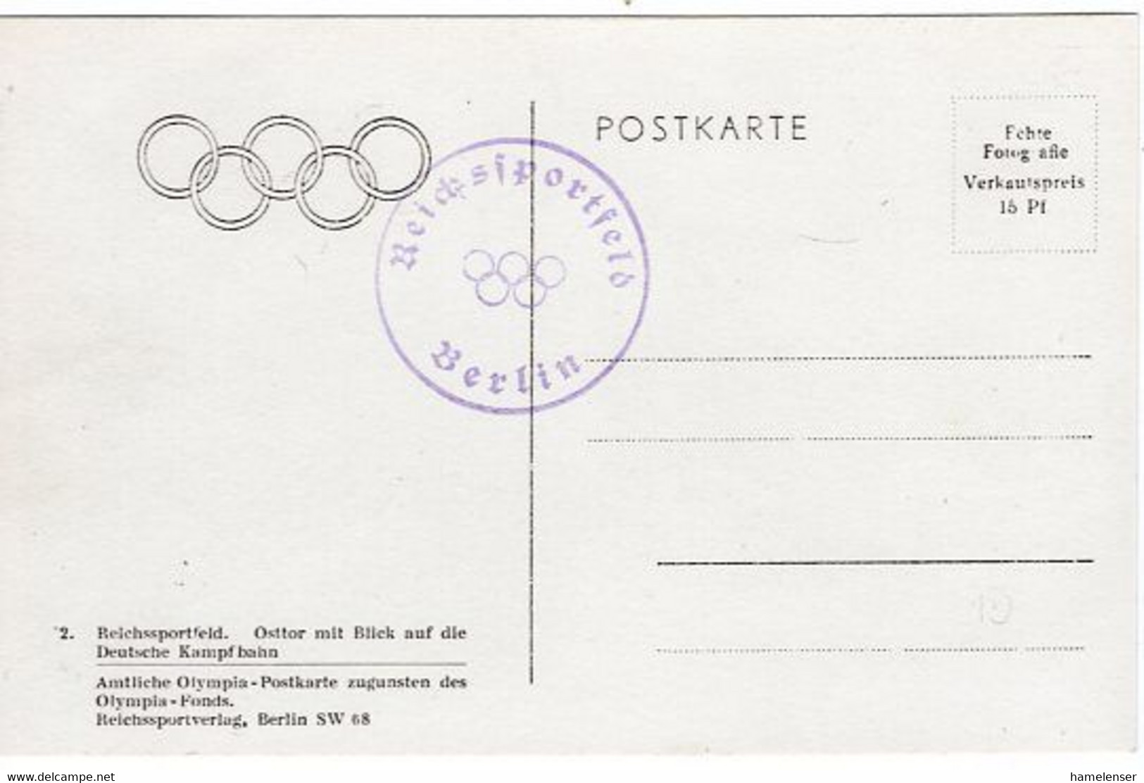 52848 - Deutsches Reich - 1936 - AnsKte "Reichssportfeld Osttor", Ungebraucht - Olympische Spelen