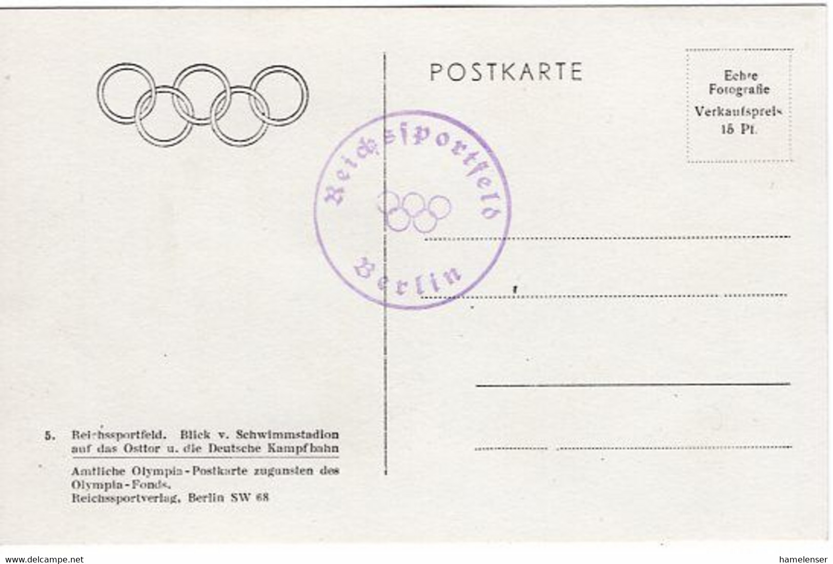 52852 - Deutsches Reich - 1936 - AnsKte "Reichssportfeld Osttor, Blick Vom Schwimmstadion", Ungebraucht - Jeux Olympiques