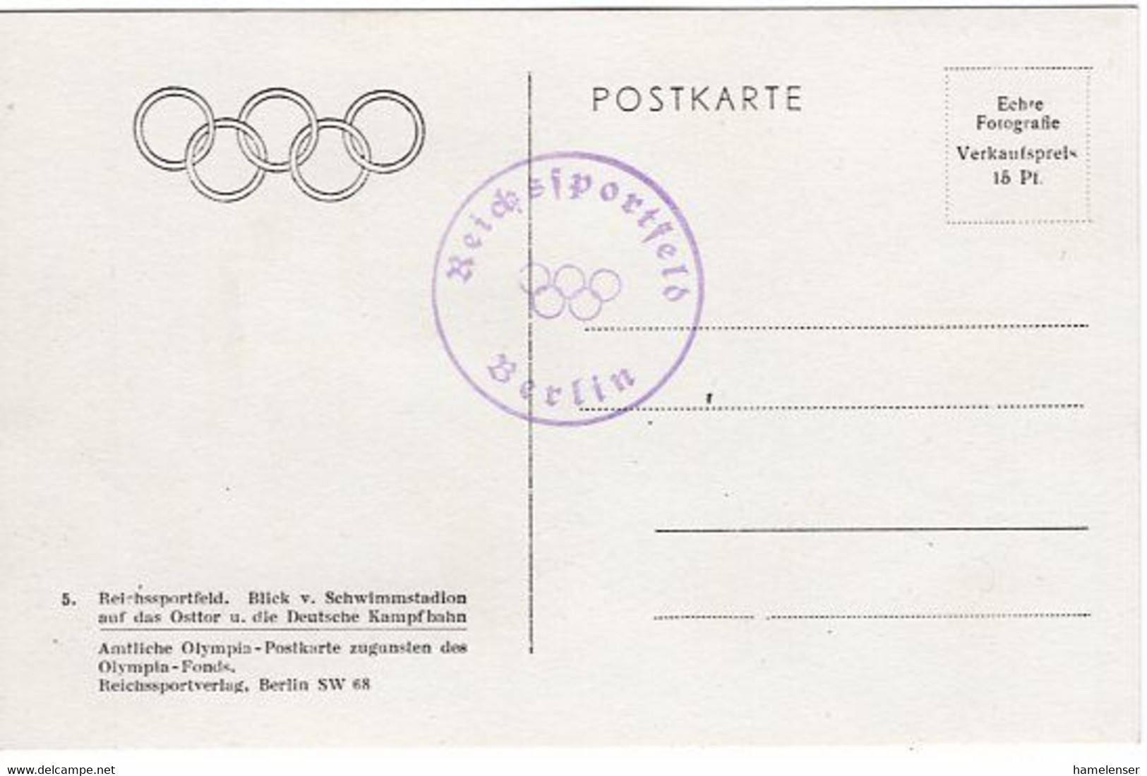 52852 - Deutsches Reich - 1936 - AnsKte "Reichssportfeld Osttor, Blick Vom Schwimmstadion", Ungebraucht - Olympic Games