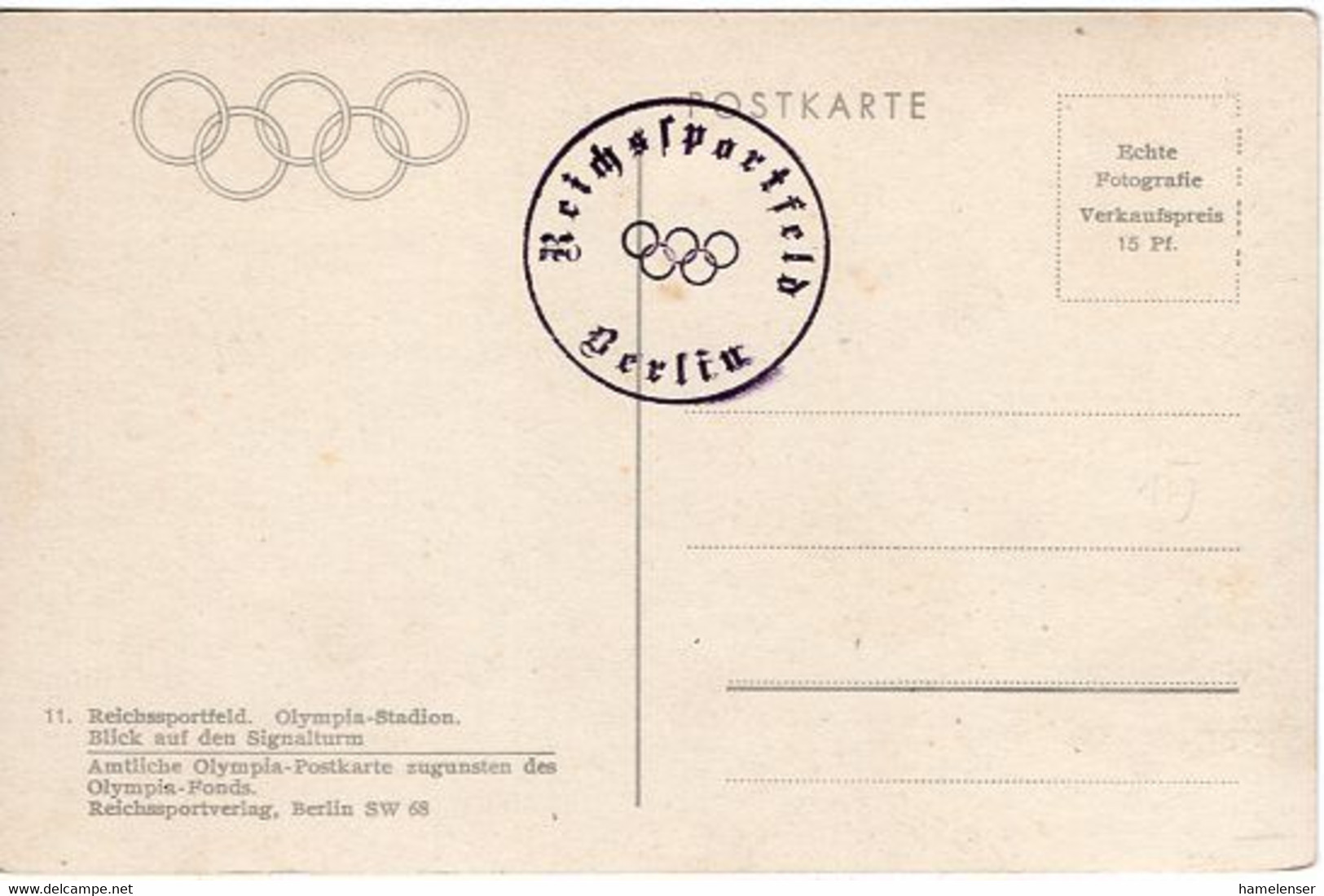 52855 - Deutsches Reich - 1936 - AnsKte "Reichssportfeld Signalturm", Ungebraucht - Giochi Olimpici