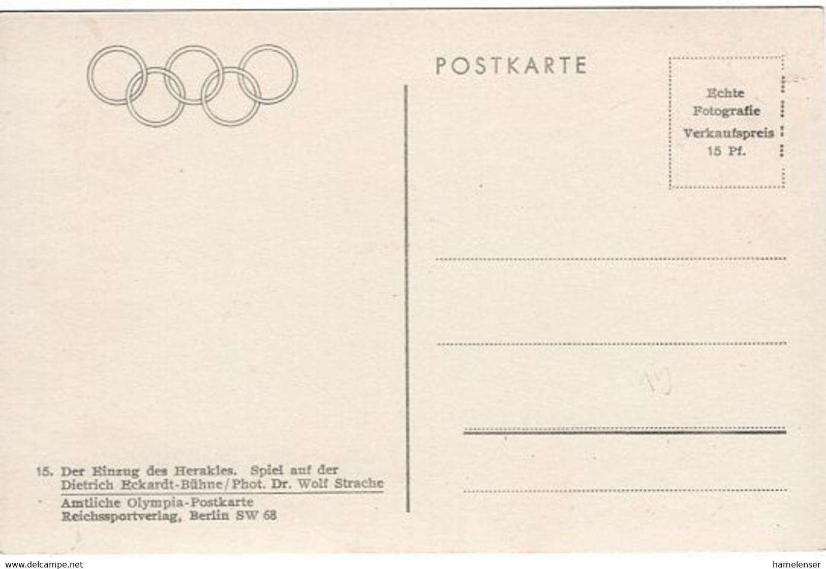 52859 - Deutsches Reich - 1936 - AnsKte "Dietrich-Eckardt-Buehne - Einzug Des Herakles", Ungebraucht - Juegos Olímpicos
