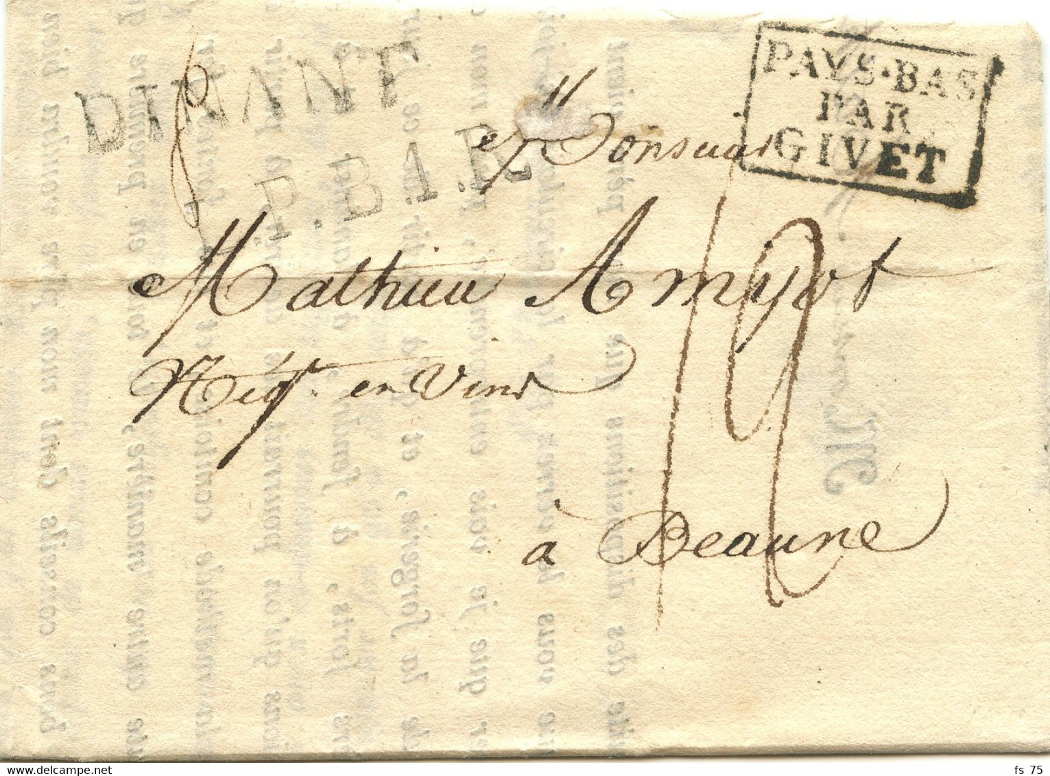 BELGIQUE - DINANT + L.P.B.1.R + PAYS BAS PAR GIVET SUR LETTRE D'ERMETON POUR BEAUNE, 1822 - 1815-1830 (Dutch Period)