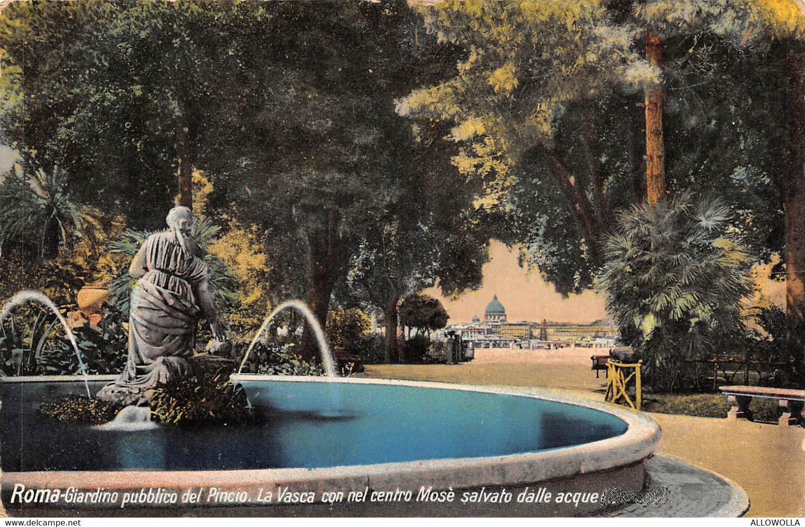 17351 "ROMA-GIARDINO PUBBLICO DEL PINCIO-LA VASCA CON NEL CENTRO MOSE' SALVATO........." VERA FOTO-CART. POST. SPED.1914 - Parks & Gärten