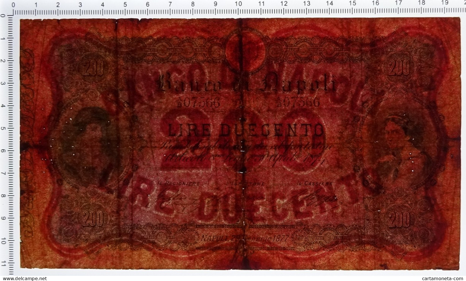 200 LIRE BANCO DI NAPOLI BIGLIETTO AL PORTATORE 29/01/1877 PRIMA DATA MB/BB - Autres & Non Classés