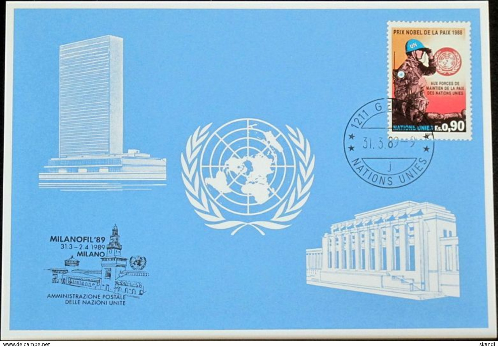 UNO GENF 1989 Mi-Nr. 191 Blaue Karte - Blue Card - Briefe U. Dokumente