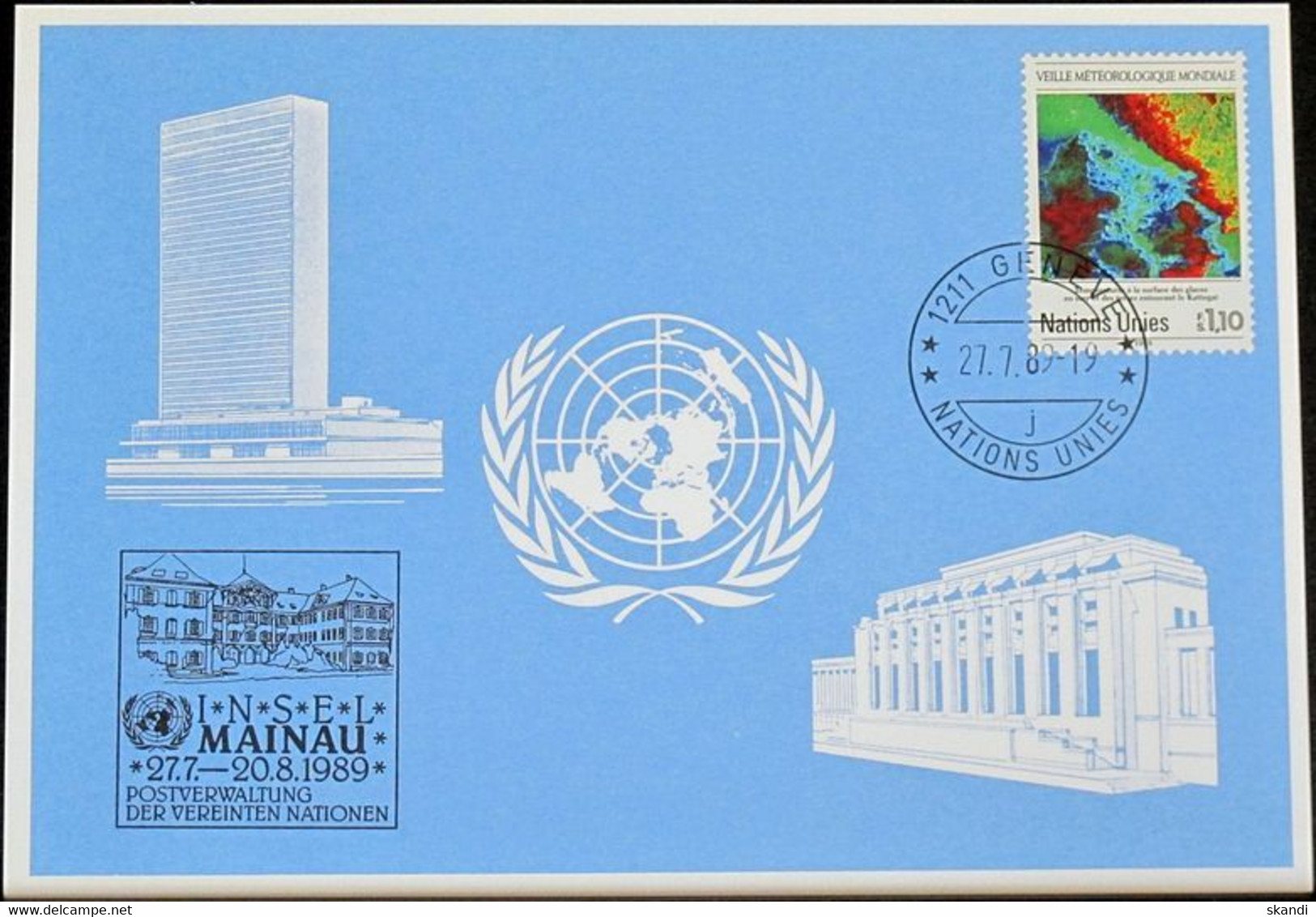 UNO GENF 1989 Mi-Nr. 196 Blaue Karte - Blue Card - Cartas & Documentos