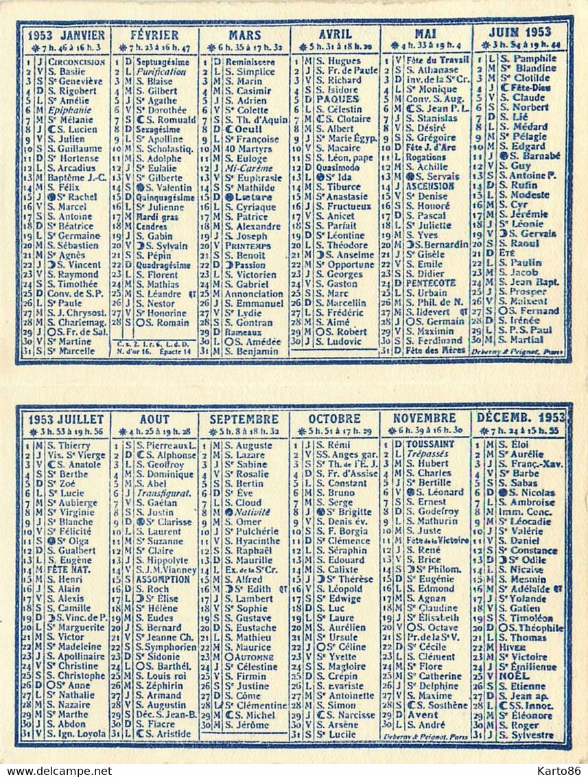 Petit Calendrier Ancien Publicitaire Illustrateur CALVET ROGNIAT 1953 * Au Cachet Bleu Maroquinerie Nantes * Calendar - Formato Piccolo : 1941-60