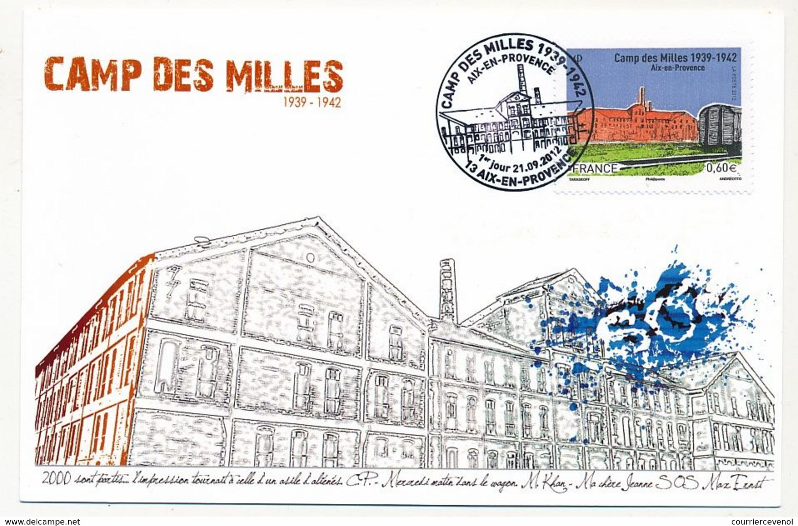 FRANCE - Carte Maximum - "Le Camp Des Milles" - 13 AIX EN PROVENCE - 21.9.2012 - 2010-2019